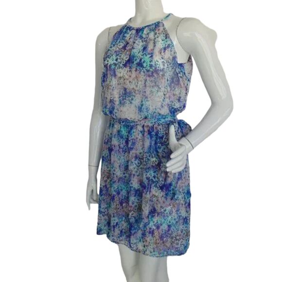 GUESS Dress, 4, Abstract Blue Floral, Spaghetti strap, Sash belt, Sleeveless - Picture 3 of 13